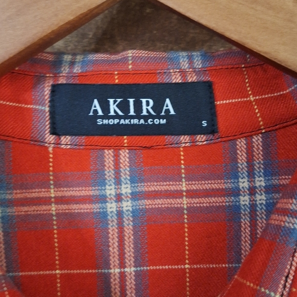 Akira Mixed Media Plaid Rushed Waist Button Front Dress Sz SMALL - Picture 4 of 7